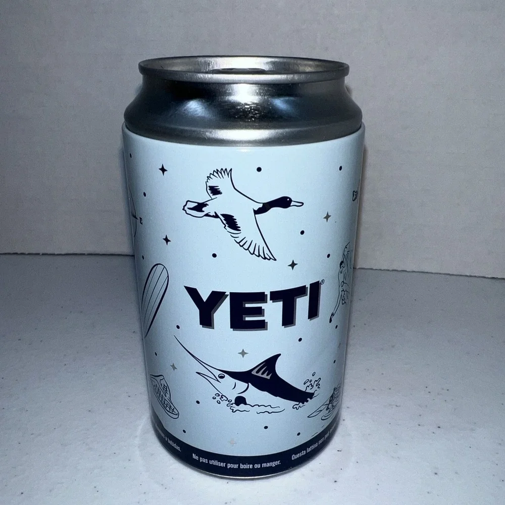 Yeti Blue Short Empty Stash Beer Can False Top Hide A Key & Sticker Camping